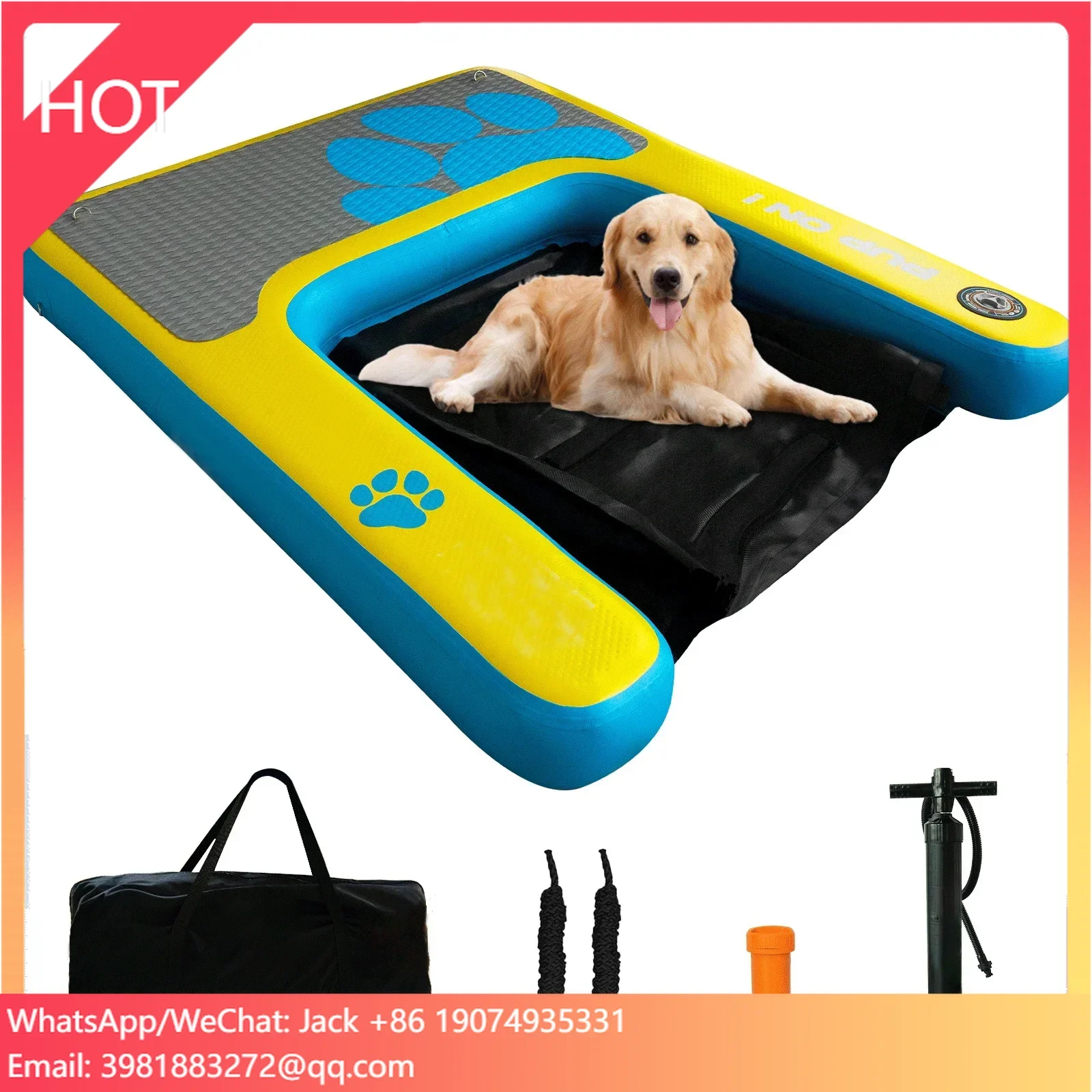 

59"x 42" Drop Stitch Portable Dog Pool Float Inflatable Dock Platform With Dog Boat Ramp