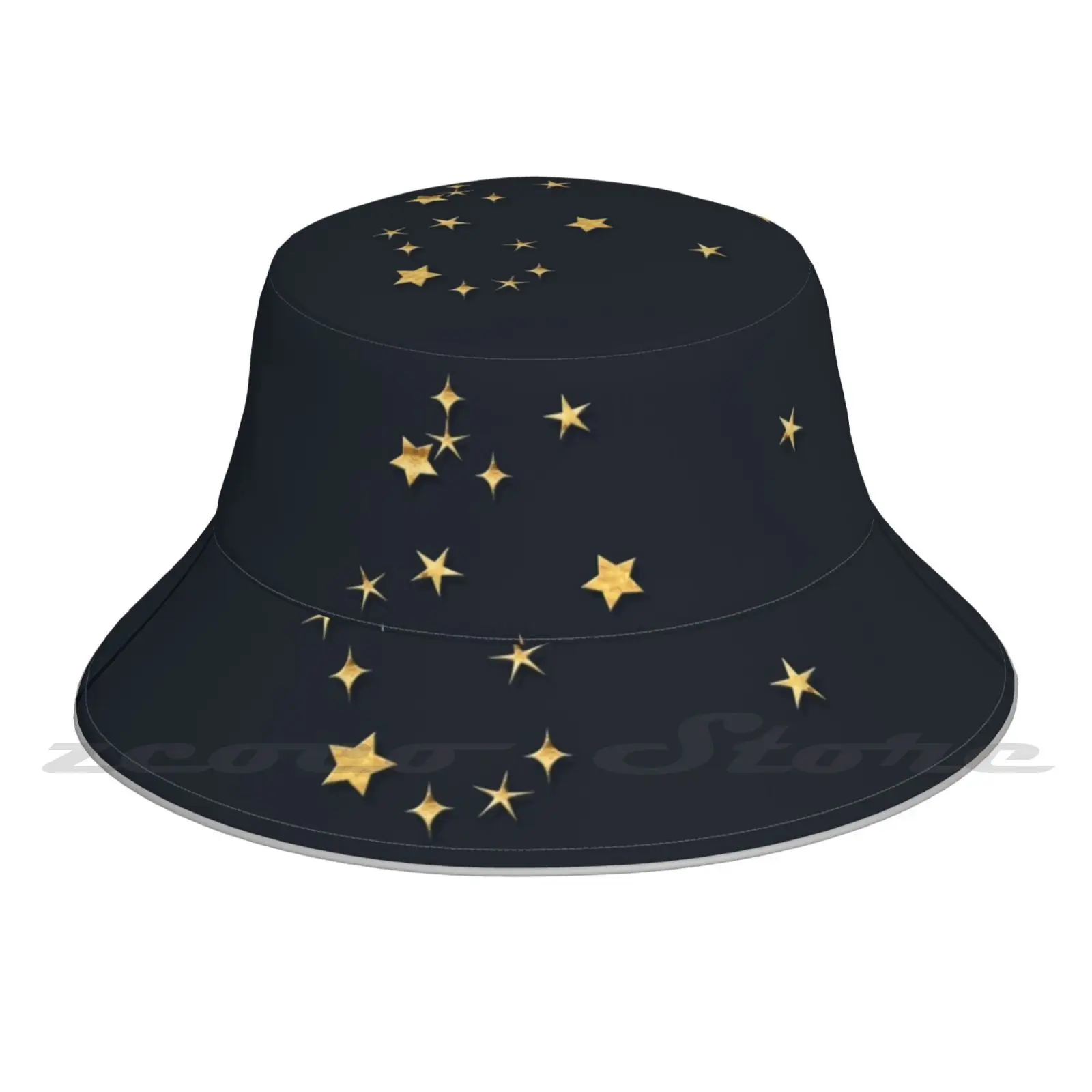 Aquarius Golden Stars Cap Diy Foldable Sunshade Fashion Leisure Bucket Hat Aquarius Zodiac Star Sign Sun Sign Celestial Night