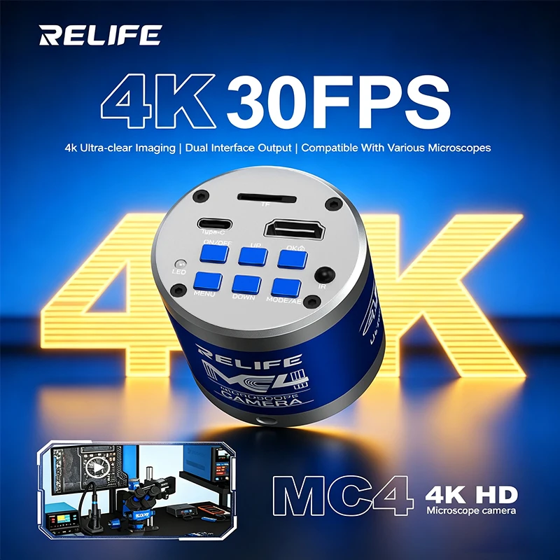 RELIFE MC4 4K HD Camera Ultra-clear Imaging Dual HDMI/Type-c Interfaces Output， Compatible With Various Microscopes