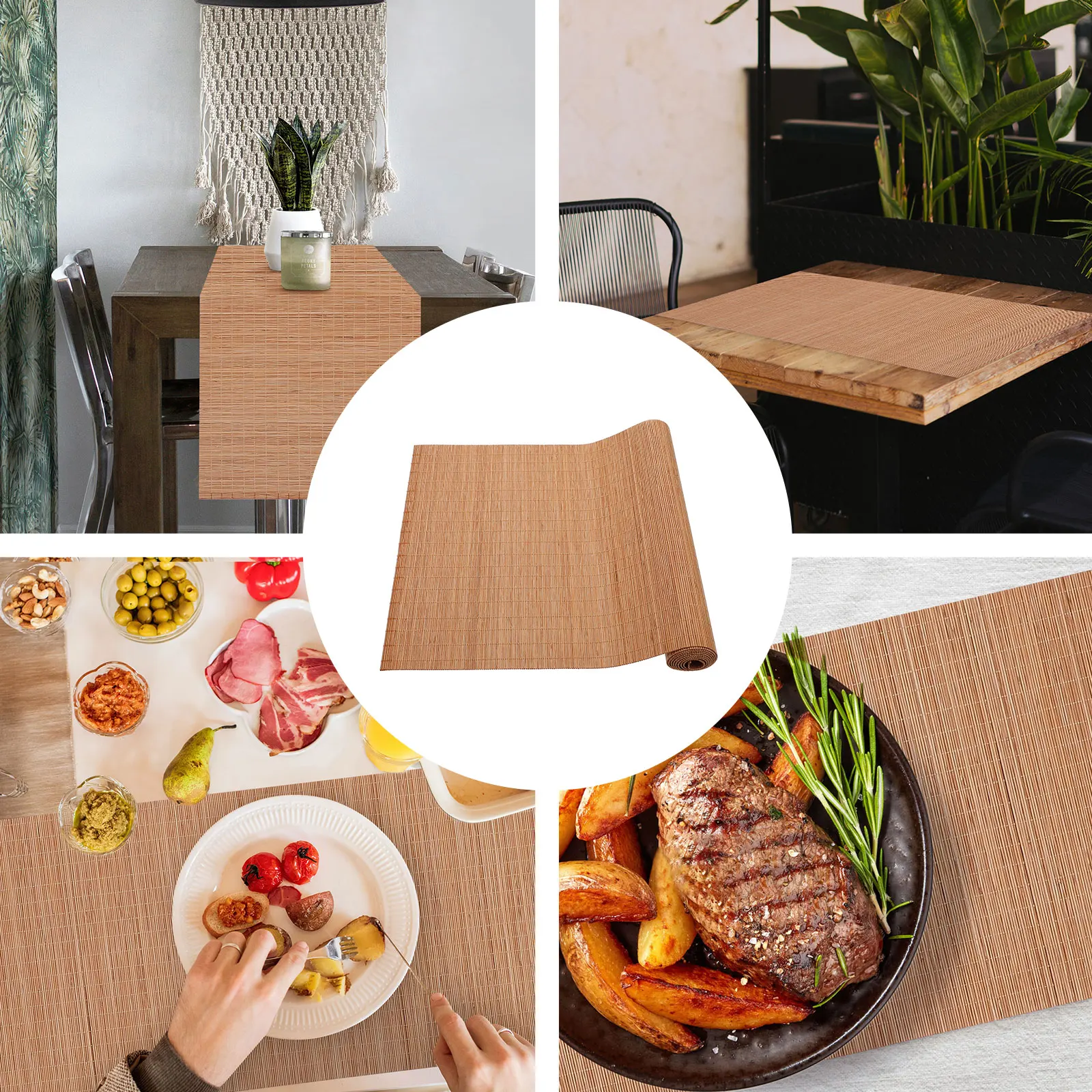 

1pc Bamboo Tea Mat Placemat 30cmx1m Washable Cuttable Table Runner Dust Oil Resistant for Tea Dining Table Decoration Home