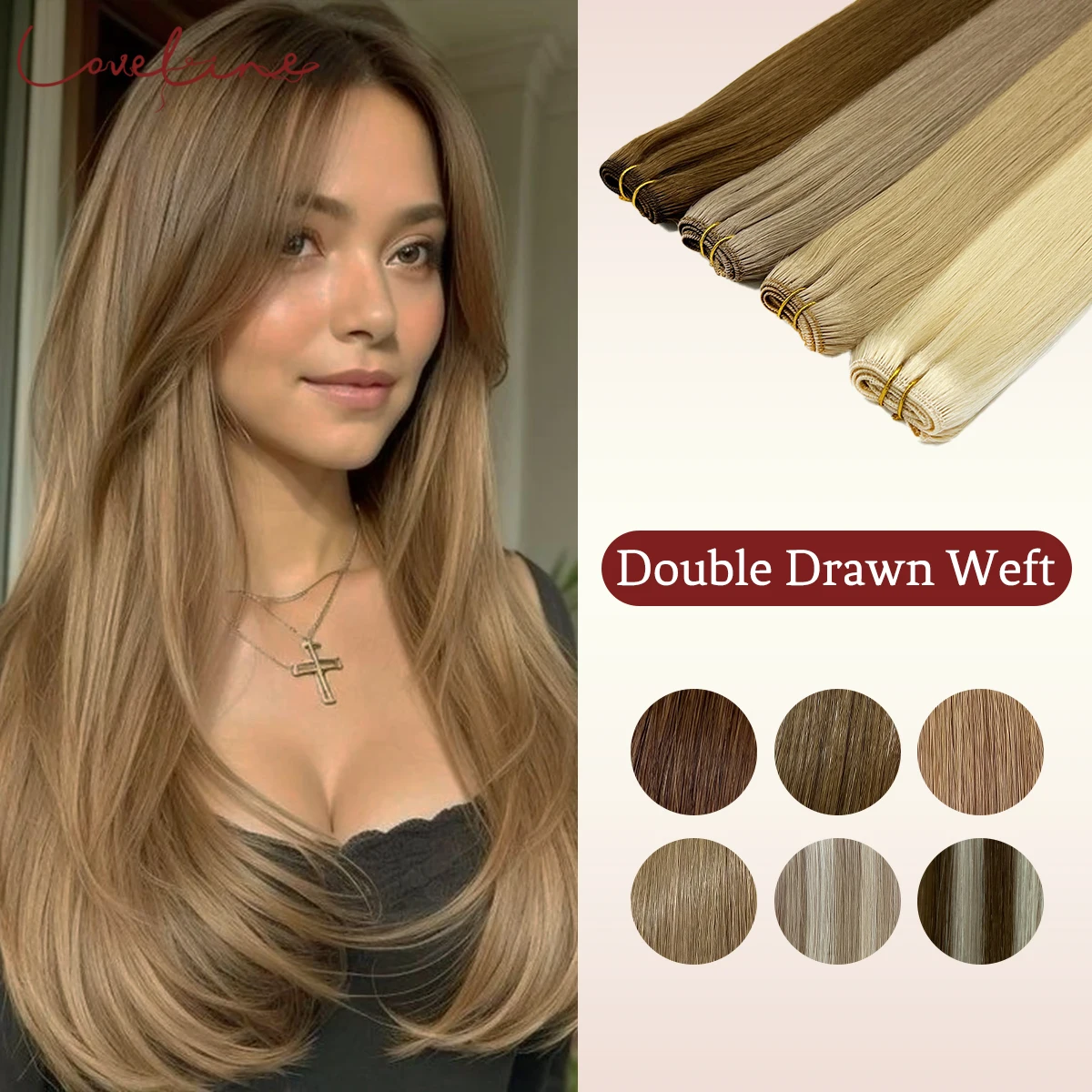 

LOVELINE 100% Virgin Weft Human Hair Natural Straight Double Drawn Cuticle-Aligned Extensions with Thick Ends High Quality