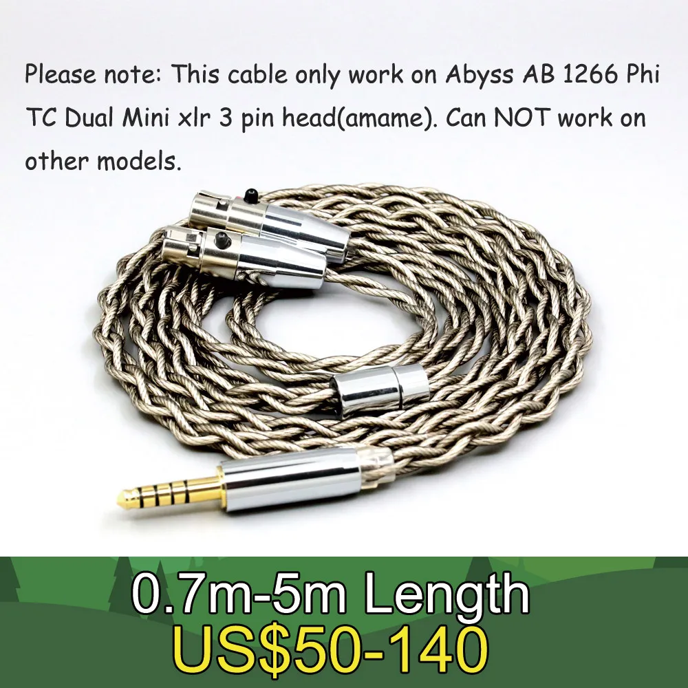 

99% Pure Silver + Graphene Plated Shield Earphone Cable For Abyss AB 1266 Phi TC Dual Mini xlr 3 pin head(amame) LN008687