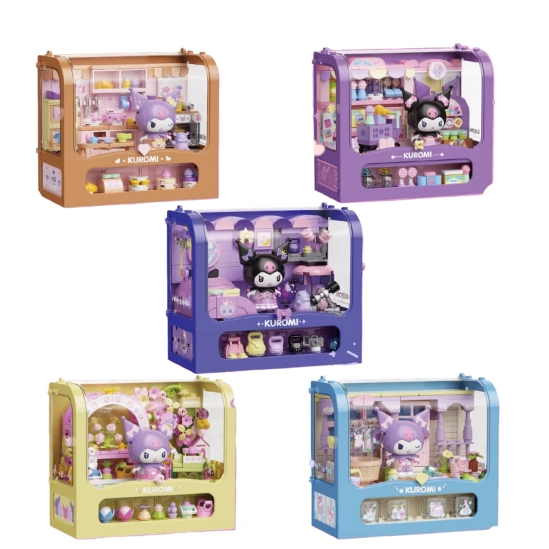 Sanrio-bloques de construcción de la serie del Día de Lomi, escena de bloques de construcción, adorno de escritorio, ensamblaje, rompecabezas, colección de juguetes, regalo