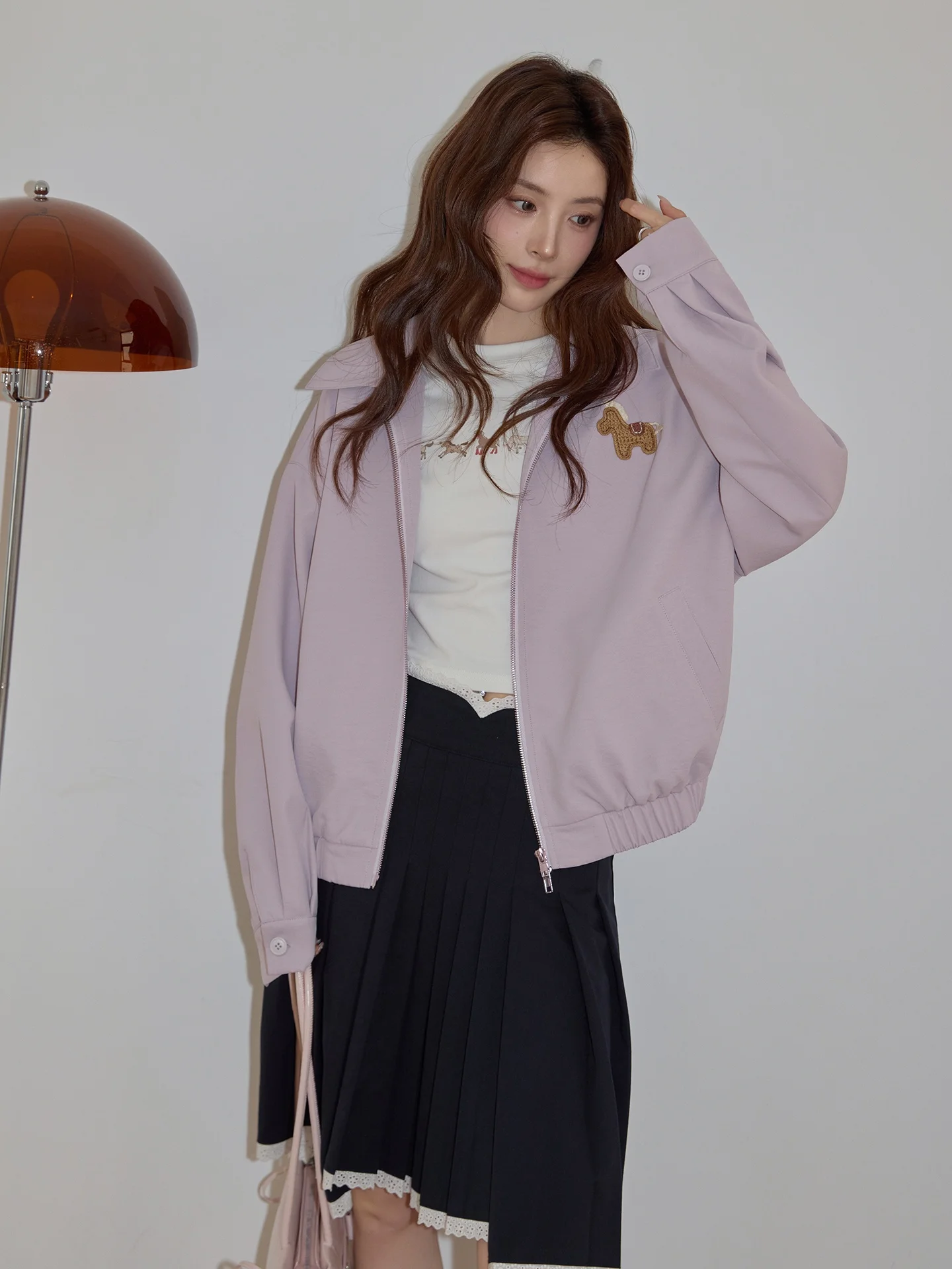 

Женская повседневная свободная приталенная кофта Dopne Purple Collar с длинным рукавом на молнии из полиэстера, весна 2026, модная новинка