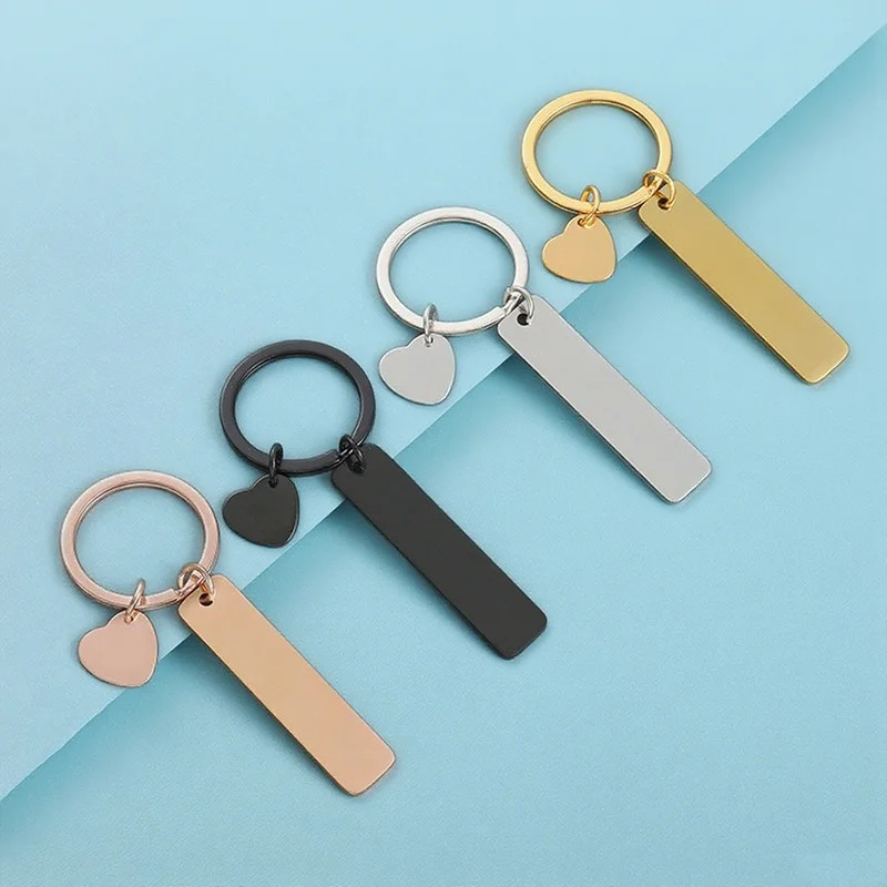 Custom Logo Name New Style Stainless Rectangular Hang Tag Keychain Steel Advertising Holiday Metal Key Ring Engraved Laser Gift