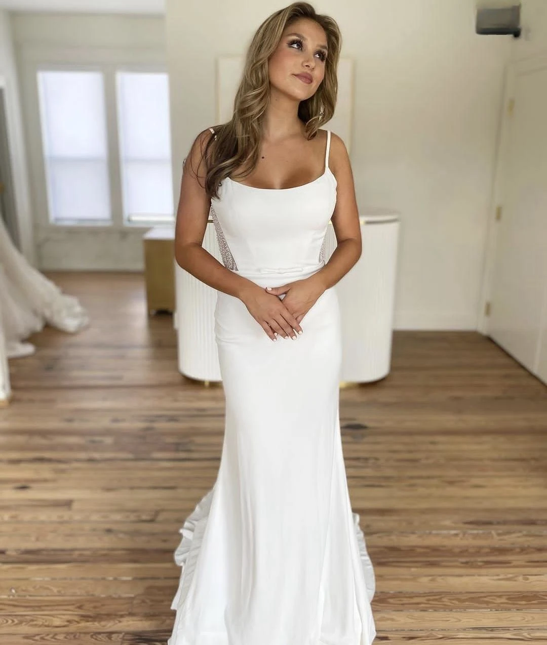 Simple Wedding Dress Satin For Women Customize To Measures Elegant  Spaghetti Strap Sleeveles Cheap Bridal Gowns Robe De mariee