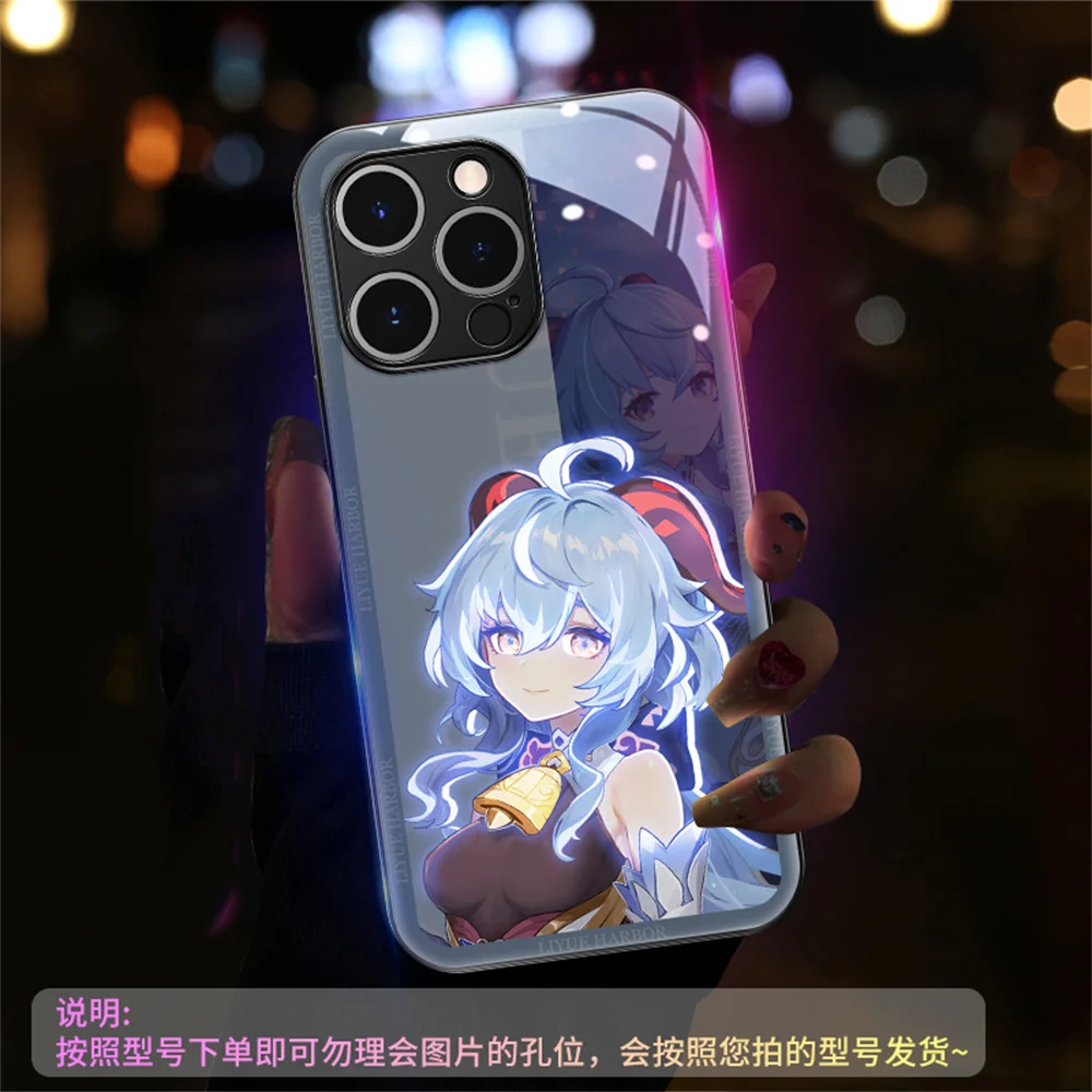 

Pretty Ganyu From Genshin Smart LED Light Glow Tempered Glass Phone Case For iPhone 15 13 12 11 Pro Max X XR XS 7 8 Plus SE2020