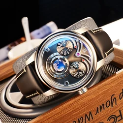 OBLVLO Fashion Sharp Eagle Eyes Analog See-through Mechanical Movement Men Watch Leather Automatic Watches Reloj Hombre JM-EAGLE