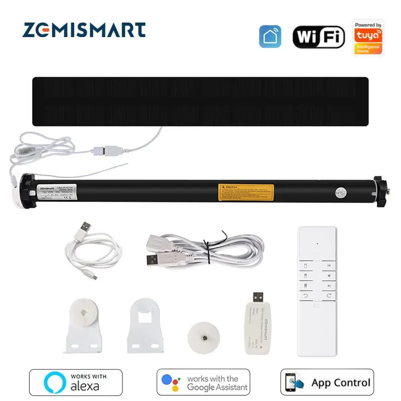 

Zemismart RF Electric Roller Shutter Motor Rechargeable for 37mm Tube Work with Tuya WiFi Dongle Solar Panel Alexa Google Home