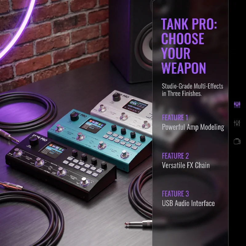M-VAVE TANK PRO: Professional Multi-Color Stage Effects Processor with Adjustable Presets for Electric Guitar, Bass, and Amp Simulation—Portable Effects Pedal