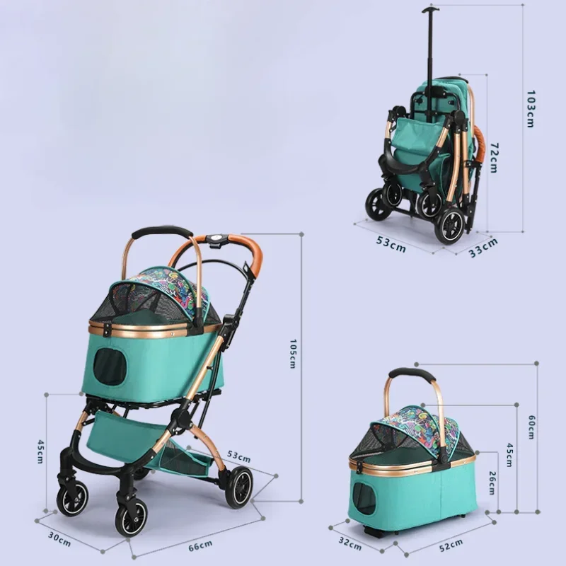 Portable Multifunctional Pet Stroller Detached Vehicle Mounted Pet Cage Lightweight and Foldable Pet Stroller Dogs Buggy