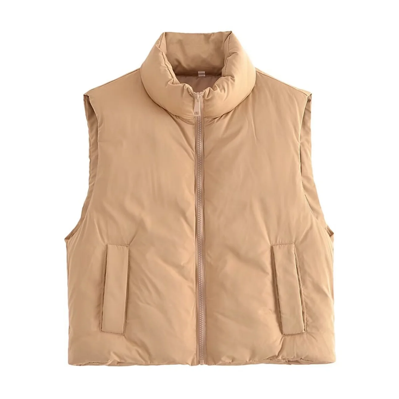 가을 겨울 여성 조끼 따뜻한 크롭 코트 스탠드 칼라 민소매 가벼운 조끼 재킷 패션 아우터웨어