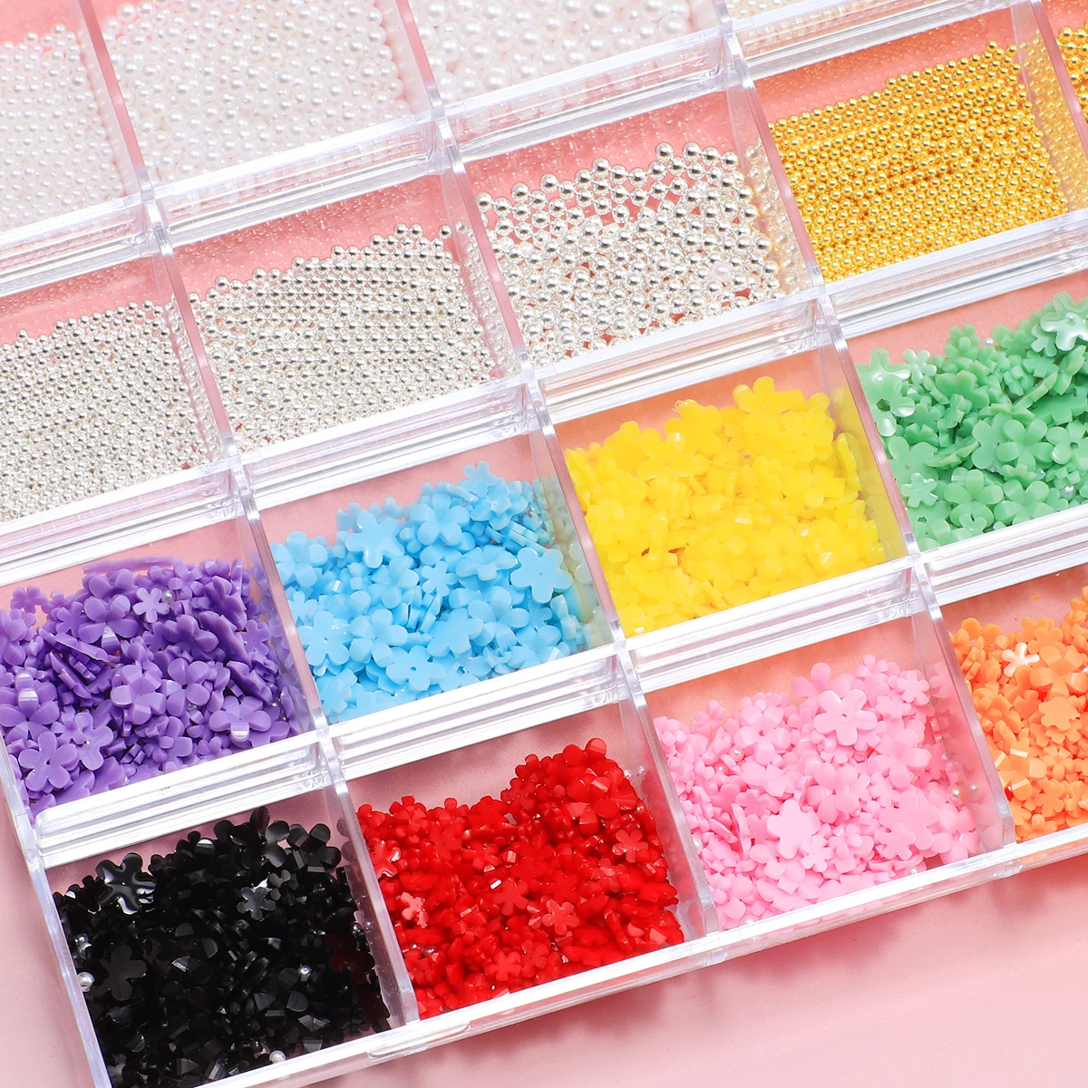 24 Grid 3D Flower Nail Charm - Exquisite White Petal Ornament with Almond Grains, Handmade Diy Accessories for Nail Art, Cute Ma