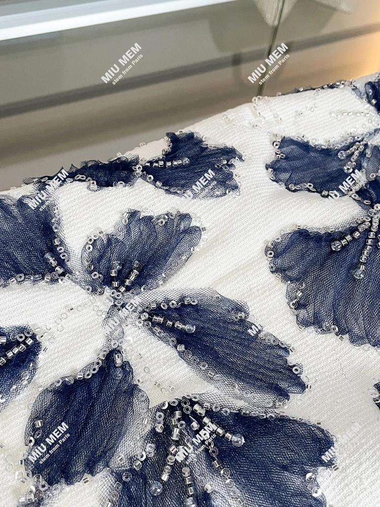 Ele Gonna a trapezio ort a vita alta con ricami floreali di perline per una vita più giovane di olio sud di fascia alta da donna di fascia alta...