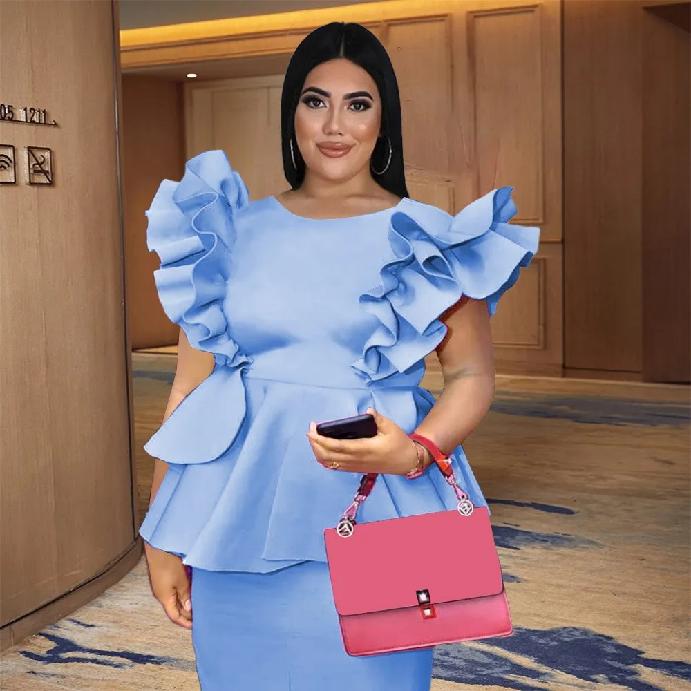 

plus Size Flounce High Waist Dr Women's Skirt Large Size Formal Dr Fem Model round Ne Pure Color Pencil Skirt