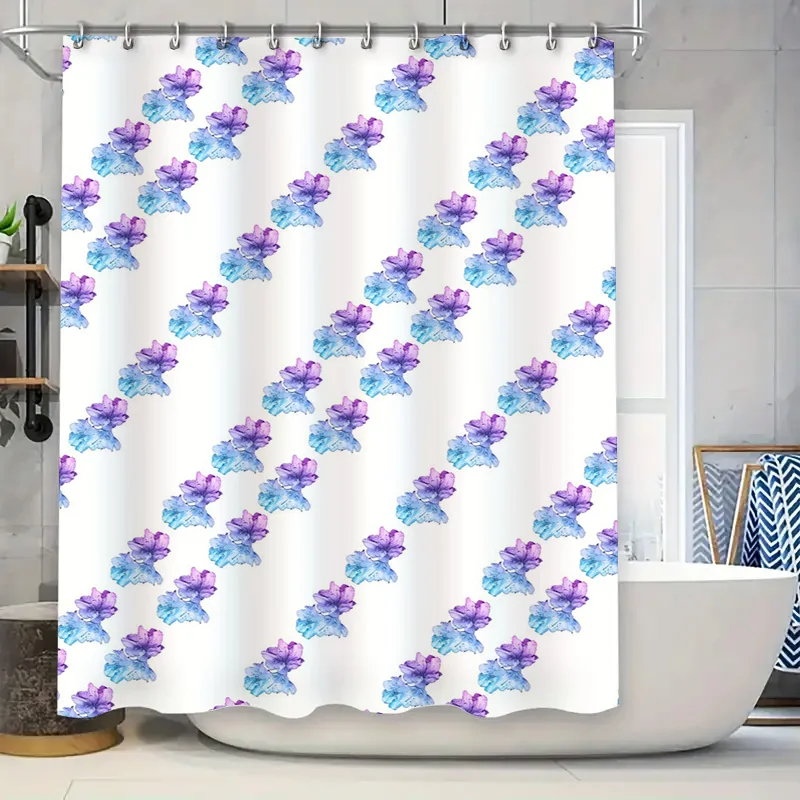 

Занавеска для душа с акварельным цветочным принтом: лавандово-фиолетовый, синий, водонепроницаемая ткань, декор для ванной комнаты для украшения дома, настраиваемый размер Av