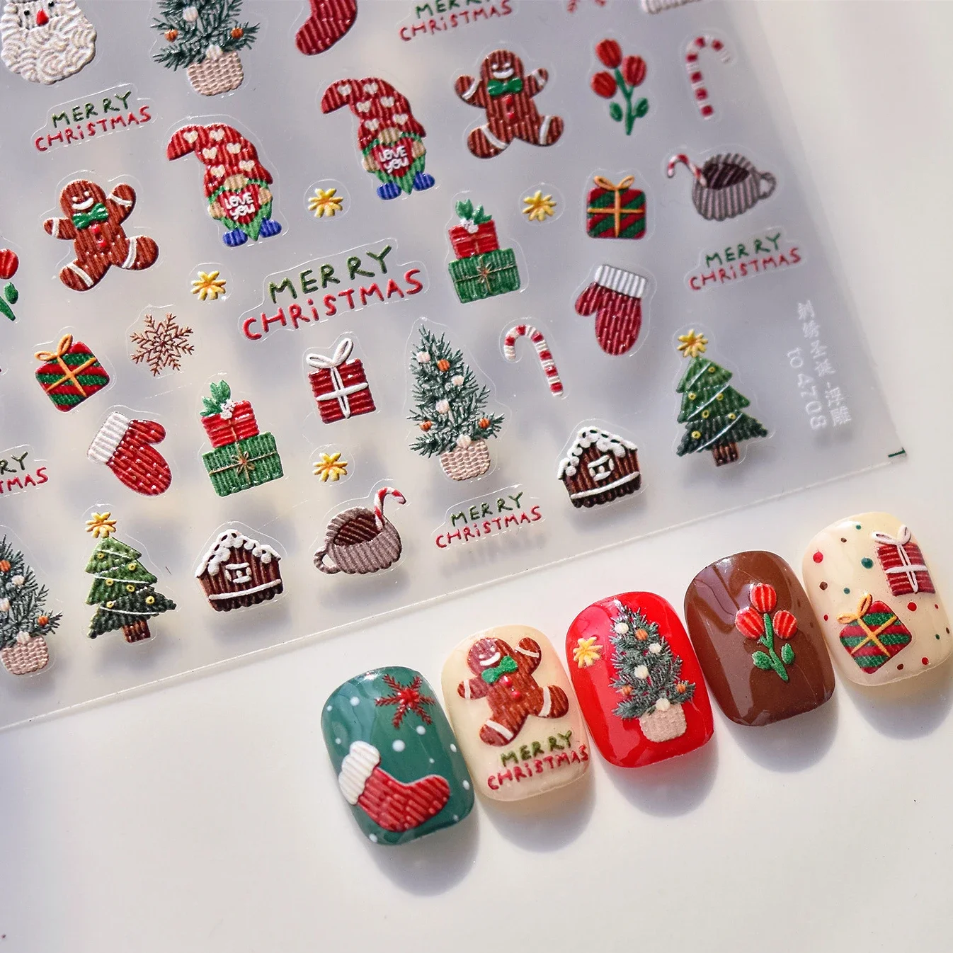 Gifts Santa Claus Snowman Christmas Tree Flower Glove 5D Self Adhesive Nail Art Stickers Snowflake Glove Winter Manicure Decals