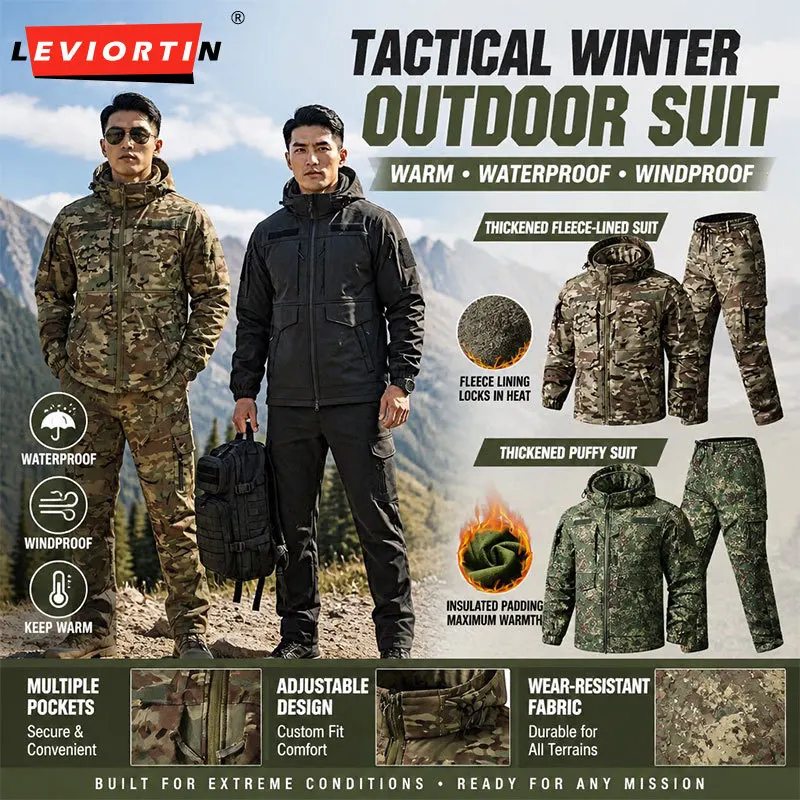 Men’s Fleece Lined Tactical Jacket & Pants Set Windproof Cold‑Resistant Heavy‑Duty Warm Thermal Outdoor Casual Cargo Outfit