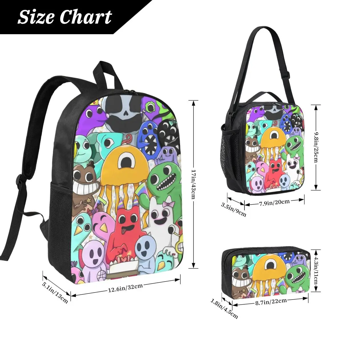 3Pcs Garten Of Banban merch Backpack Set for Boy Girl Pencil Boxes Bookbag Sets with Lunch Box For School Students Knapsack