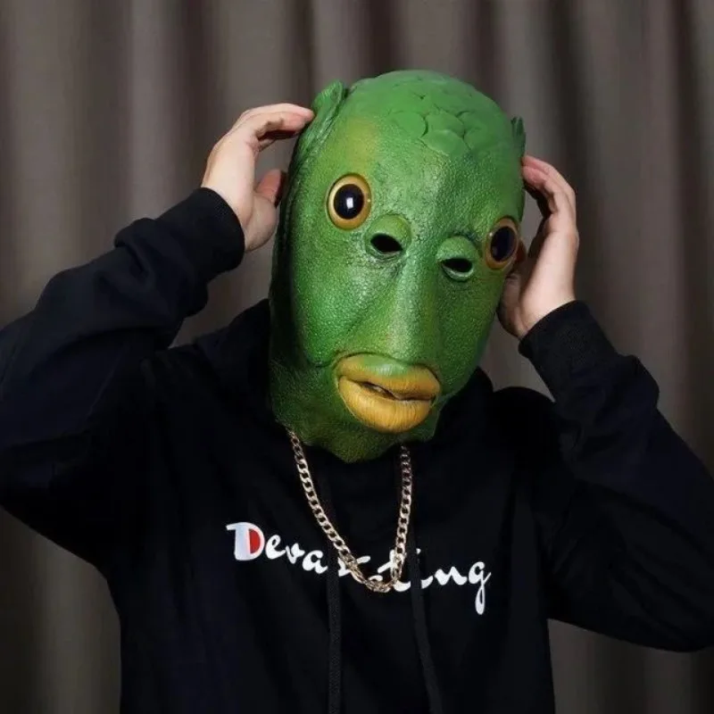 1pc Green Fish Head Funny Cosplay Half Fishman Mask,Funny Mask,Animal Mask,HeadgearDisguise Cosplay,Green Head Monster for party