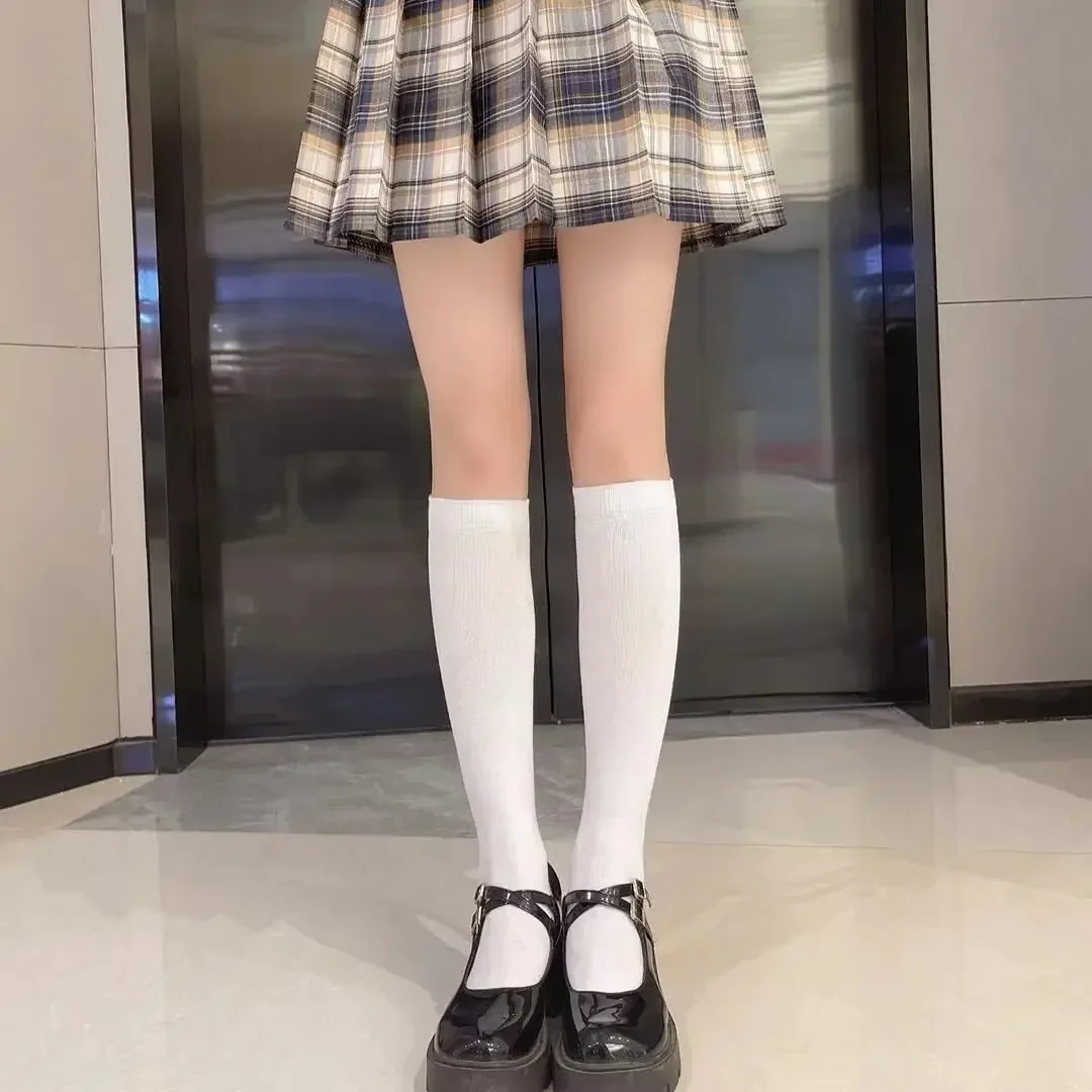 JK Damen Schwarz-Weiße Kniehohe Lolita-Socken, Niedliche Overknee-Socken für Mädchen, Tägliche Dünne Weiche Atmungsaktive Einfarbige Strümpfe – Detail 19