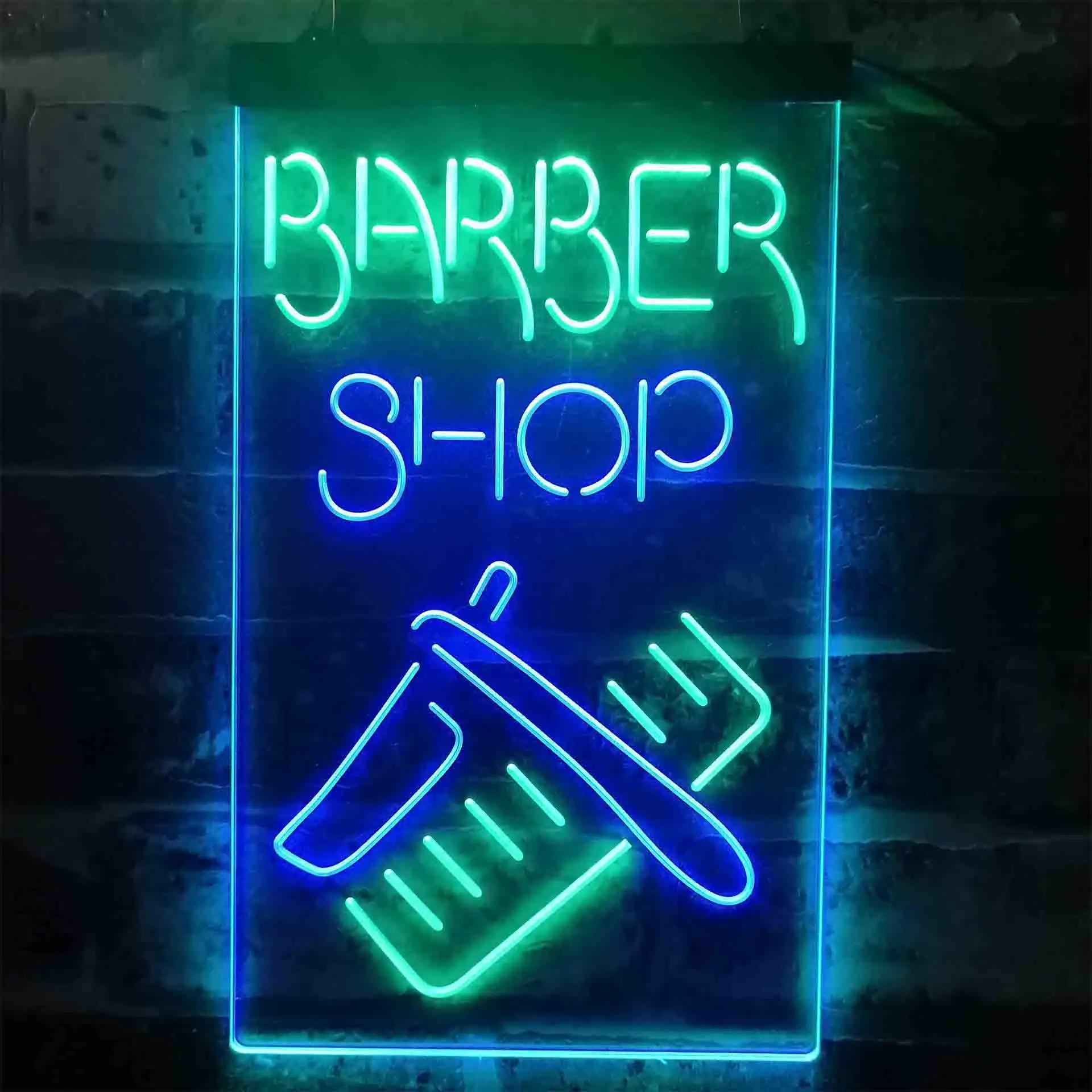 Barber Shop. Comb and Razor Dual Color Led Neon Sign st6-i3902