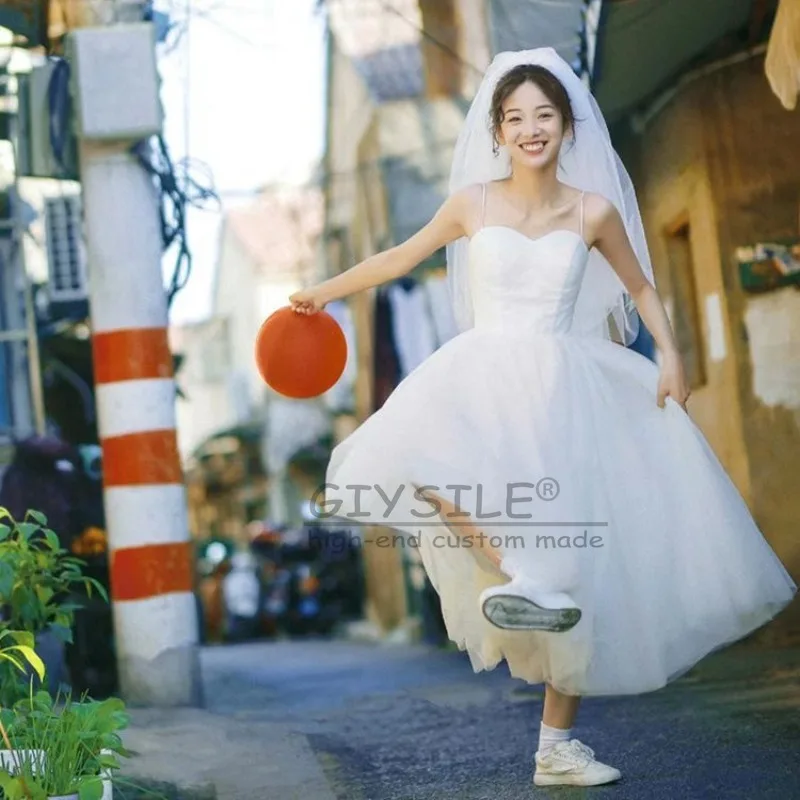 GIYSILE Customized White Suspender Light Wedding Dress French Retro Minimalist Strap Sleeveless A-line Formal Women Elegant