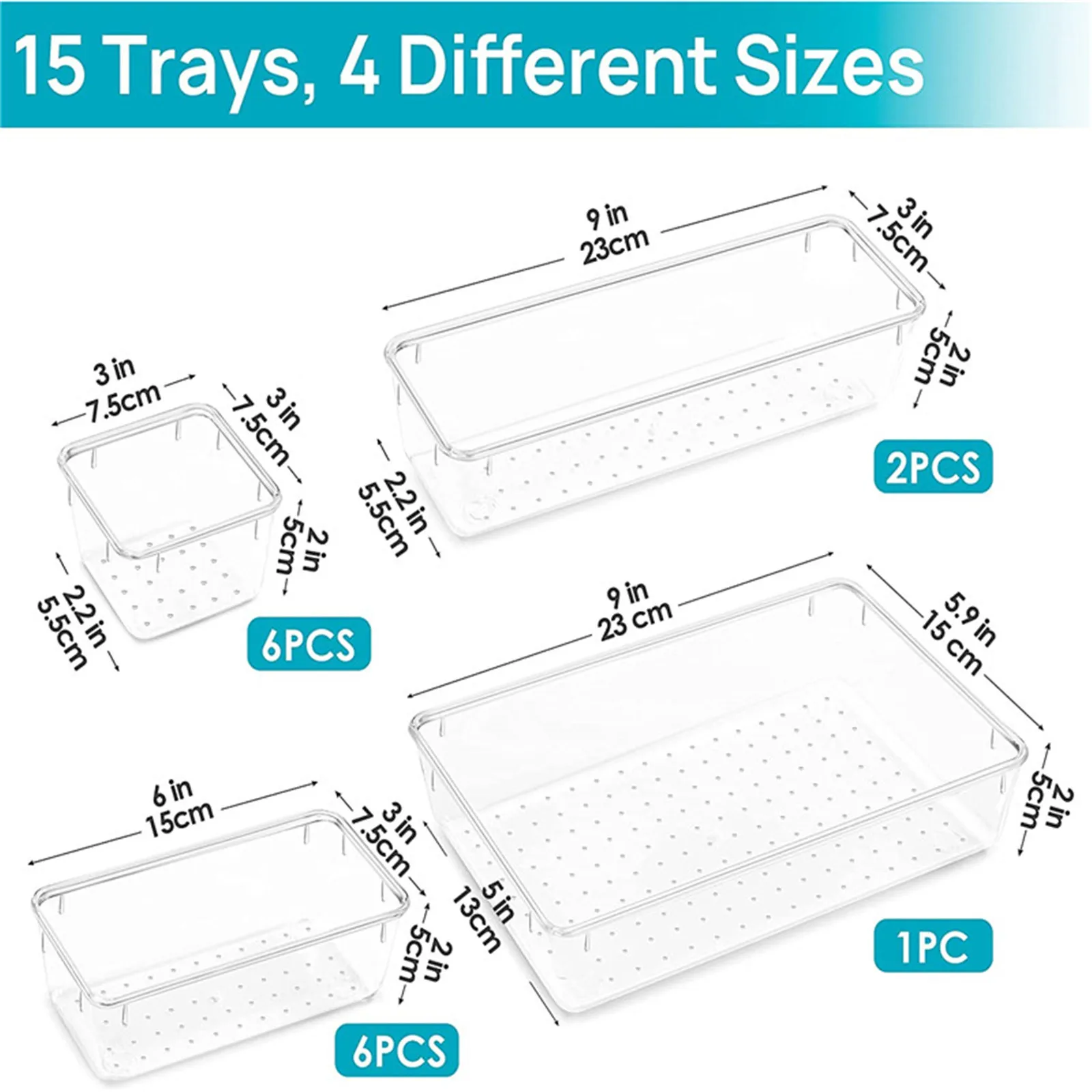 10-Piece Clear Plastic Drawer Organizers Set,Makeup, Kitchen Gadgets, Office Supplies - 4 Sizes Included