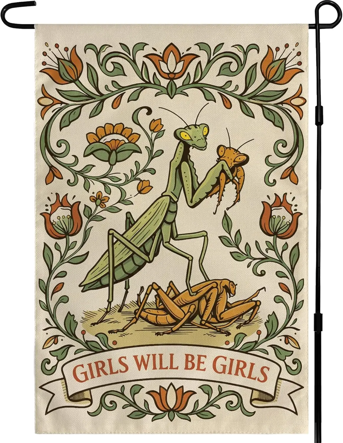 Girls Will Be Girls Garden Flag - Funny Praying Mantis Garden Flag with UV Protection | Double Sided Flag for Garden Yard Po TTN