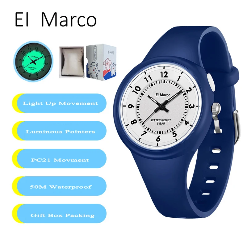 

Light Up Luminous Kids Wristwatch Big Easy Read Numbers 5ATM Waterproof Soft Silicone Band Sport Watch for Children Student Gift