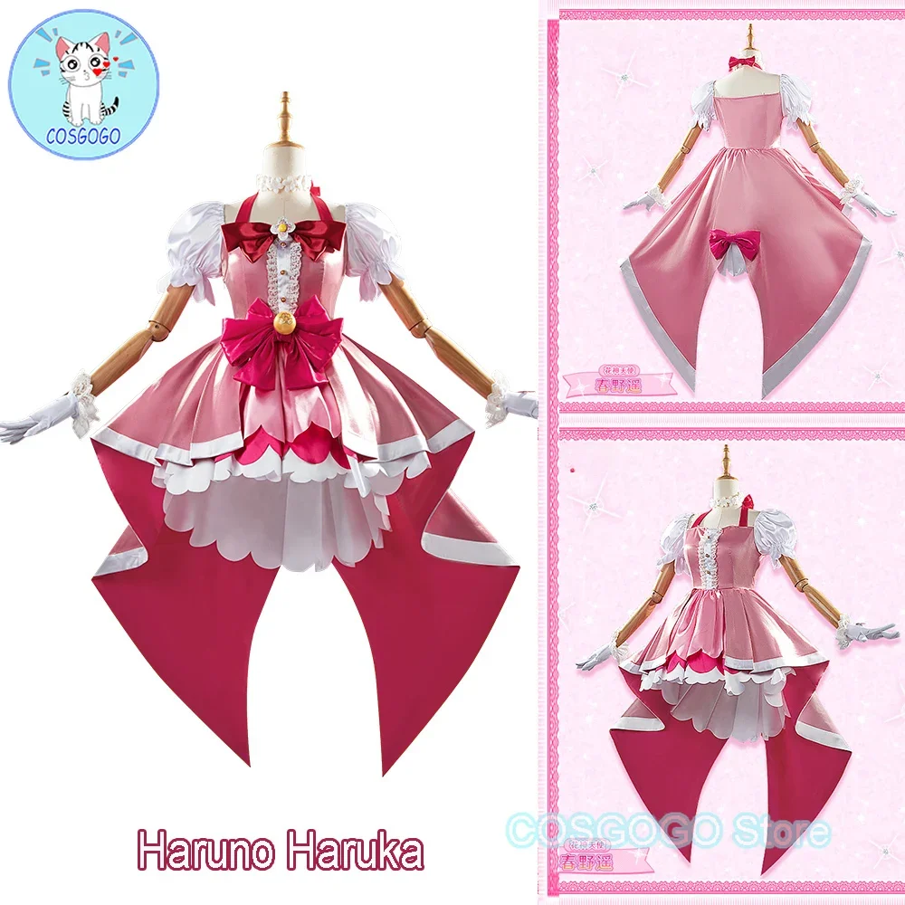 [Customized] Anime Go! Princess Haruno Haruka Cosplay Costume Cure Flora Halloween Women Pink Lovely Dress