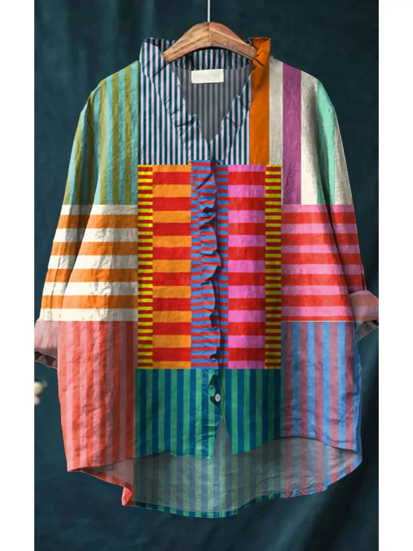 2026 new women's printed long sleeved shirt with ruffled collar, It's the perfect gift for holidays and the New Year