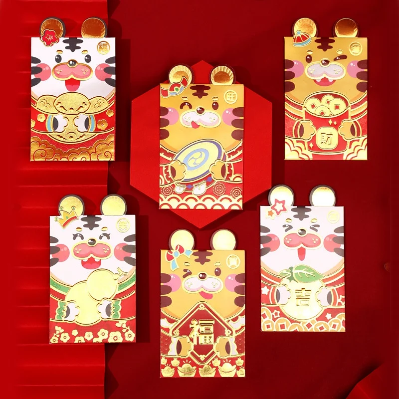 72 Pcs New Year Red Envelope Cartoon Tiger Red Packet 2022 New Year Red Envelopes Wedding Festival