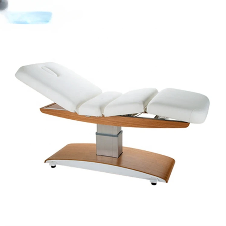 Beauty Spa Salon Furniture Luxury High Quality Massage Table White Leather Wooden Base Electric Facial Bed with 3 Motors