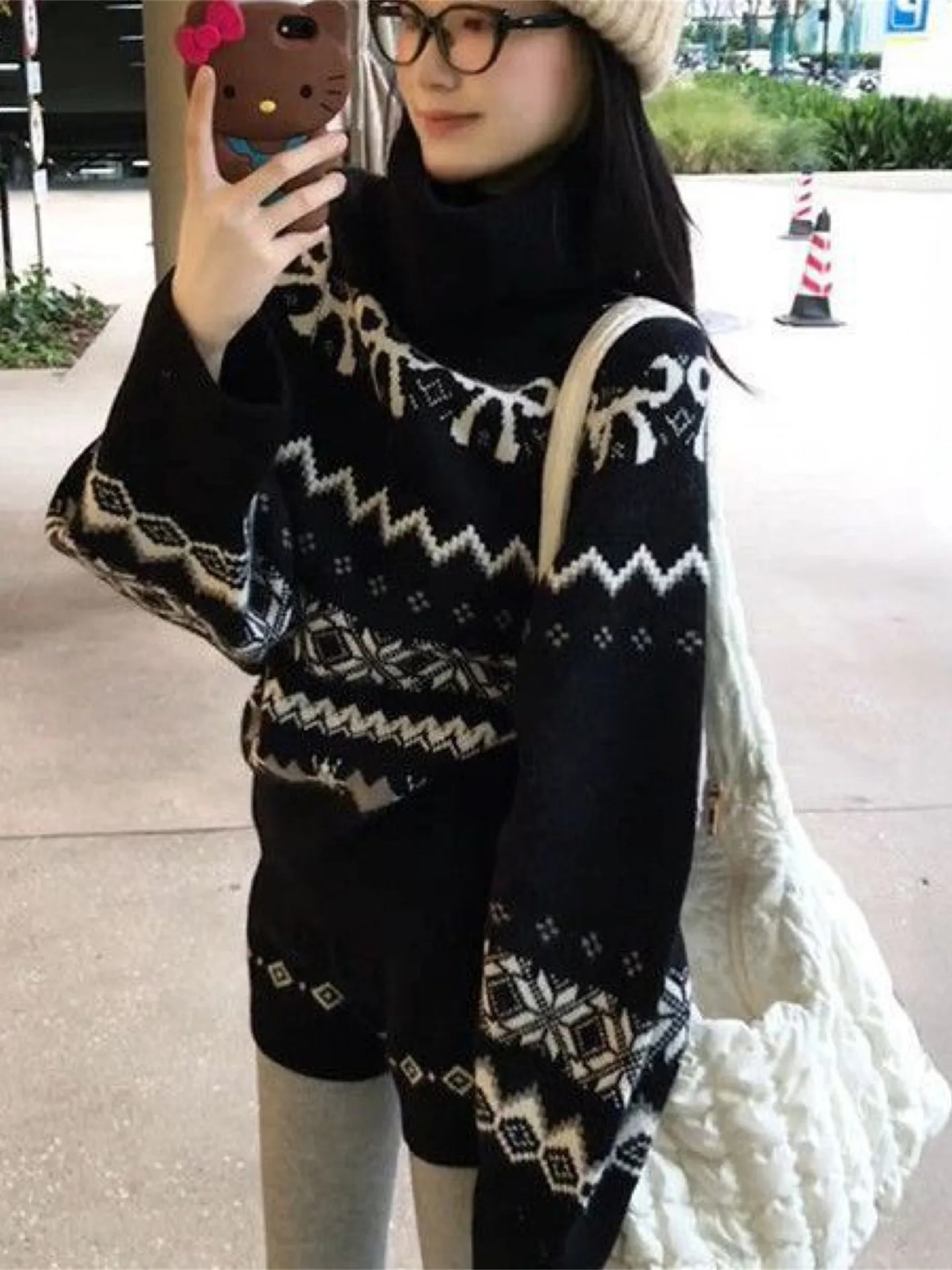

Ele Fair Isle Knitwear orts Set Warm Loose Fit Two-Piece Winter Outfit Korean Sle Long Sve round Ne Sweater