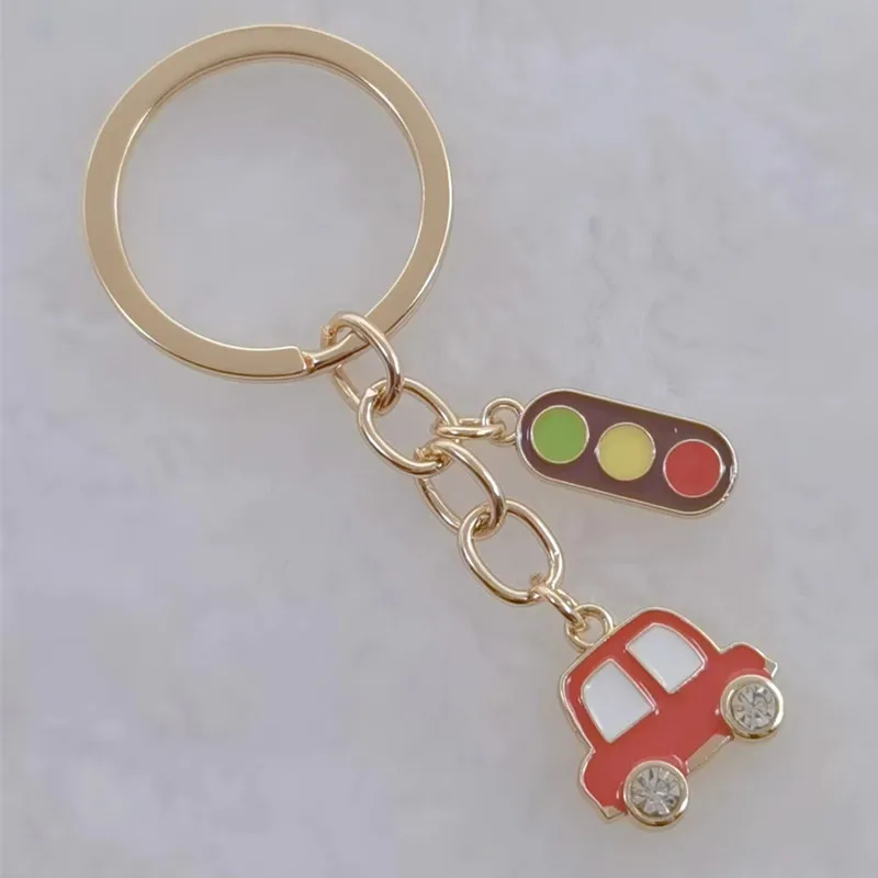 New Enamel Taxi Car Traffic Light Jewelry Gift Keychain