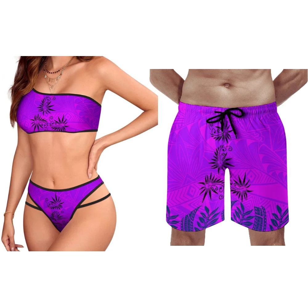 Polynesische aanpasbare paar badmode dames bikini heren trunks licht poly stof yearround strand klaar