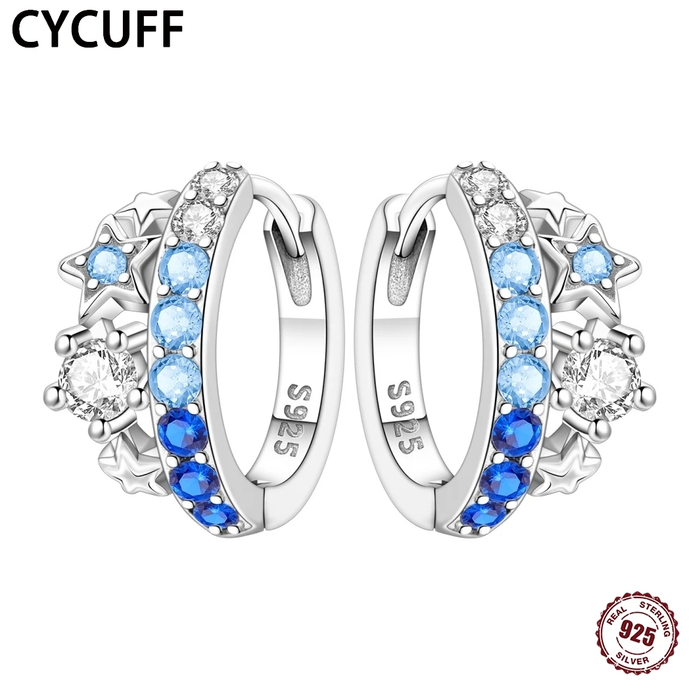 

CYCUFF 2025 New 925 Sterling Silver Gradient Zircon Blue Star Hoop Earrings Original Earrings Charm Versatile Fine Party Jewelry