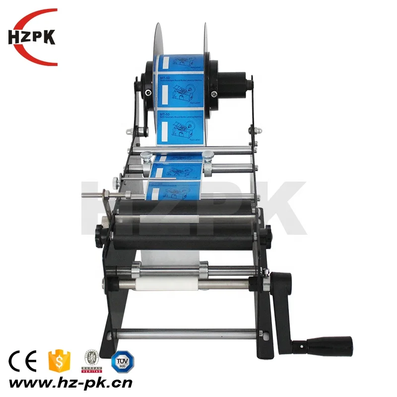 HZPK MT-30 Manual Round Plastic Glass Bottle Adhesive Sticker Labeling Machine
