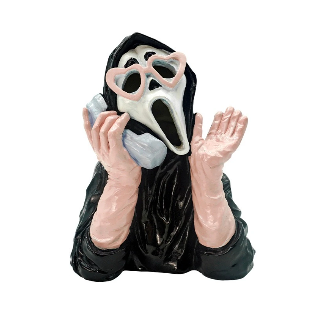 

Personalized Luminous Resin Figurine Pink Screaming Ghost Face Halloween Decorative Desktop Figurine Statue Desk Decoration