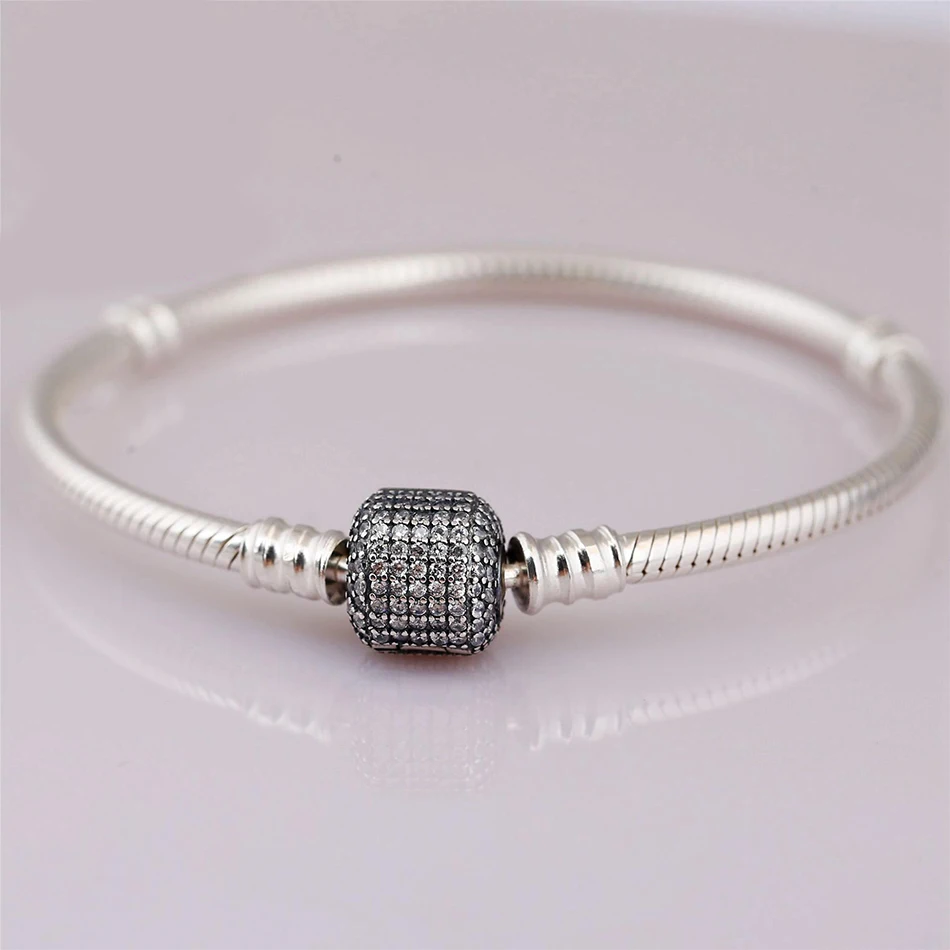 

Pave Barrel Clasp Bracelet Bangle For Women Beads Charms Authentic S925 Sterling Silver Jewelry Girl Lady Gift