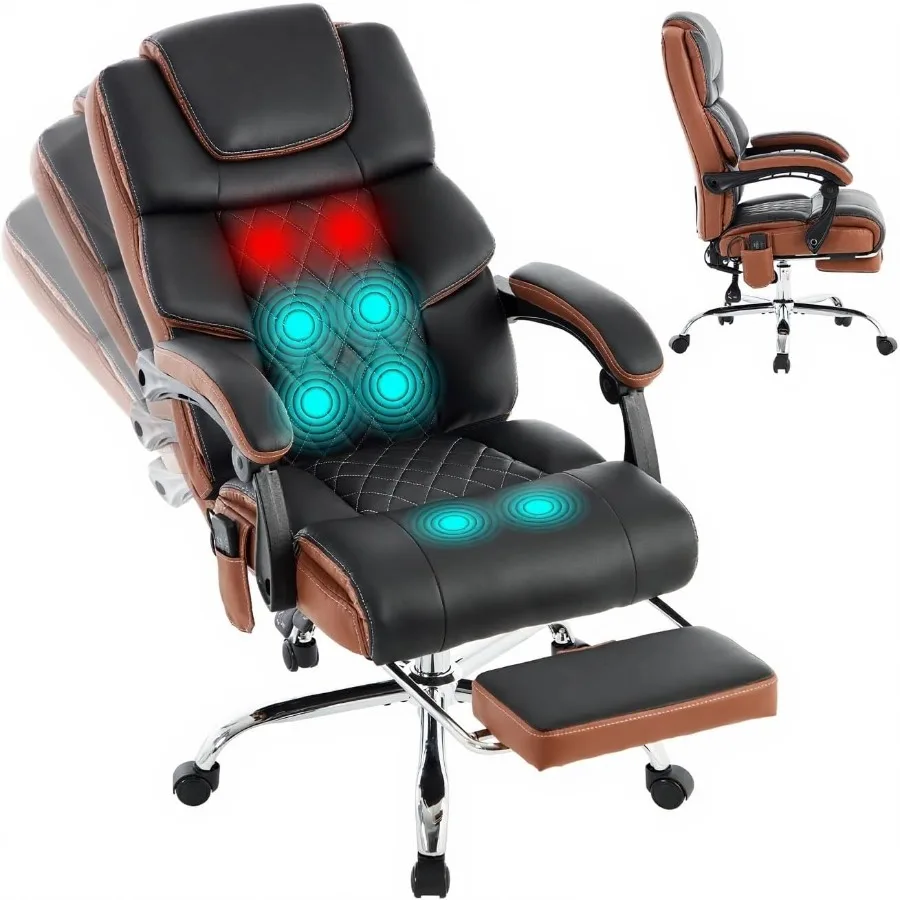Massage Office Chair 6 Points 500lbs with Footrest, Reclining Desk Chair with Vibration Heat, Executive Big and Tall Chairs for