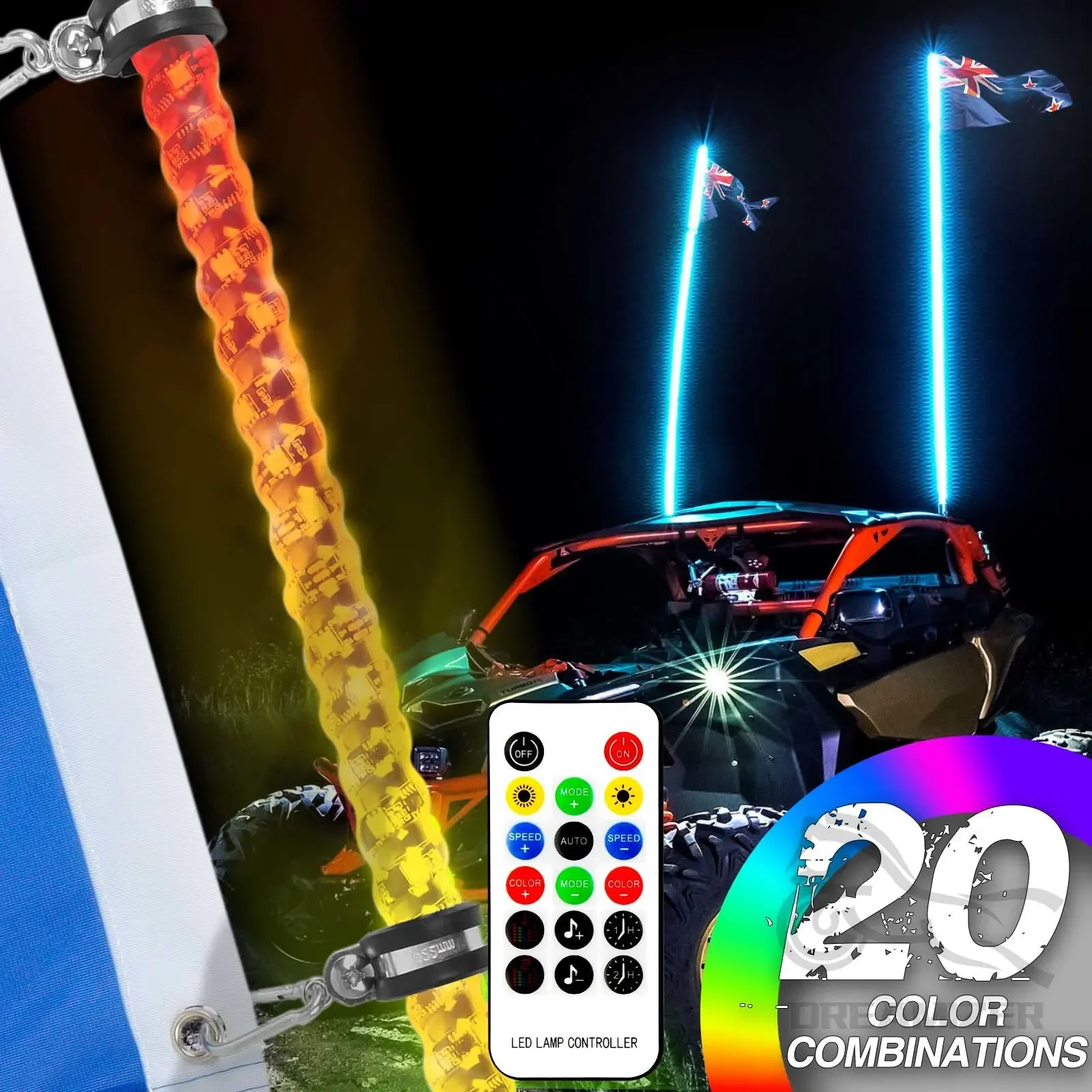 

1/2pcs 3FT 12V LED Whip Light Universal RGB LED Flagpole Lamp Colorful Antenna Driving Decorative Light For Car SUV ATV UTV RZR