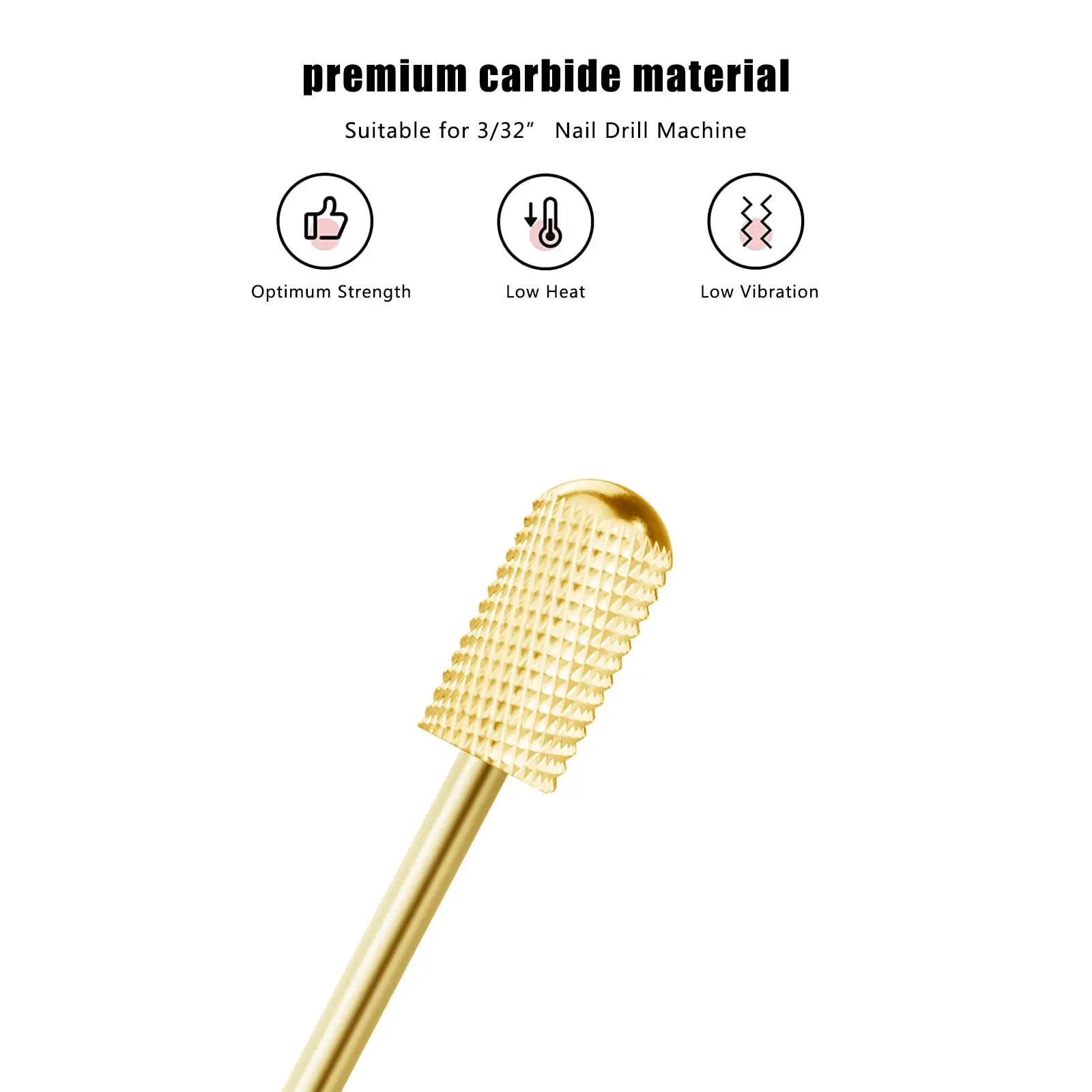 Safety Nail Drill Bits,3/32'' Smooth Round Top Large Barrel Carbide Acrylic for Manicure Pedicure Cuticle Gel Polishing Gold