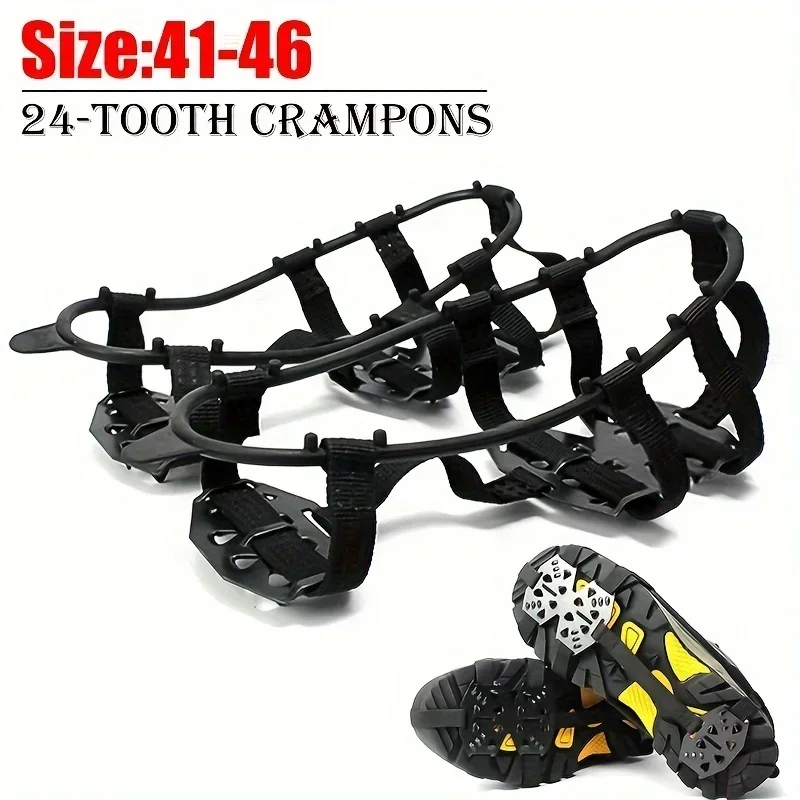 24 tooth anti slip ice claw - ice and snow shoe cover, suitable for hiking, rock climbing, walking, running, and hunting