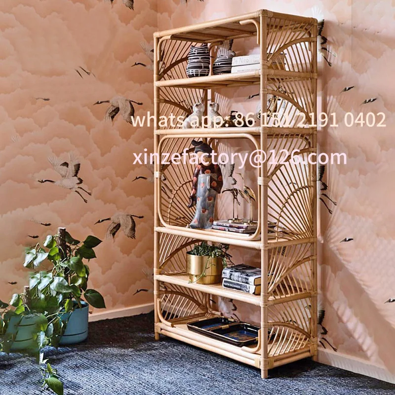 

Customizable Nordic ins rattan bookshelf natural rattan woven multi-layer storage rack small apartment floor rack