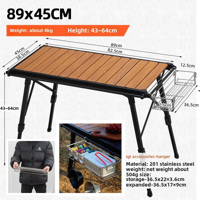 Camping IGT-tafel Opvouwbare draagbare tafel In hoogte verstelbaar Picknickbureau Loempiatafel Barbecue voor kampeerauto Reizen BBQ