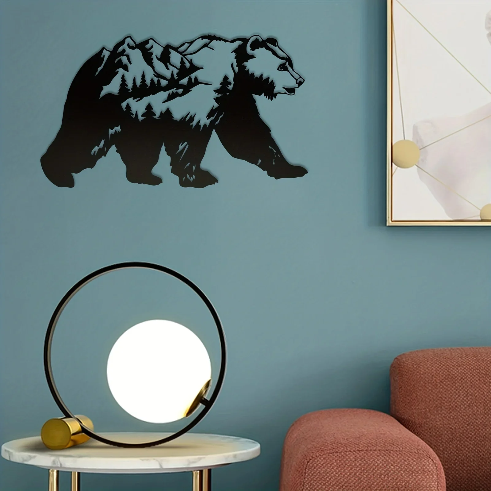 Dekorasi seni dinding logam beruang dan hutan, dekorasi dinding Modern, cocok untuk kamar tidur, kantor, dekorasi pagar rumah pertanian