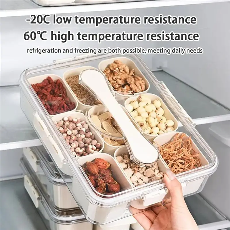 9 Compartments Divided Serving Tray With Lid Portable Snack Box Kitchen Seasoning Food Container For Candy, Anise Pepper view 2