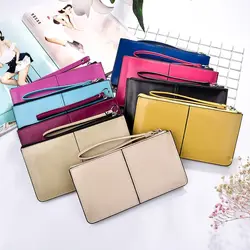 Ladies Wristband Simple Card Holder Wallet Women's Oil Wax Leather Zipper Clutch Wallet Female Large Capacity Coin Purse